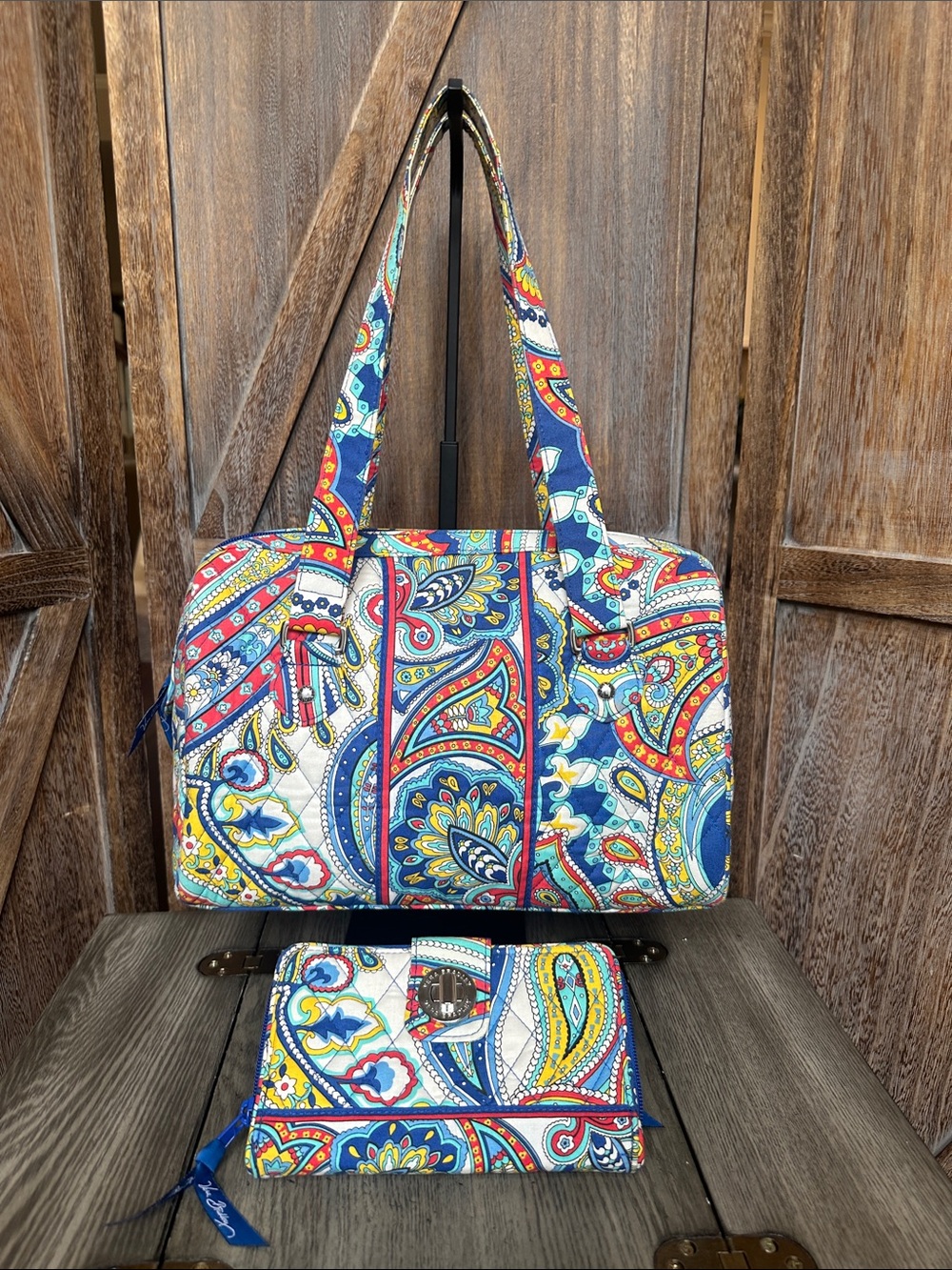 Vera Bradley Marina Paisley Quilted Shoulder Bag & Matching RFID Turnlock Wallet